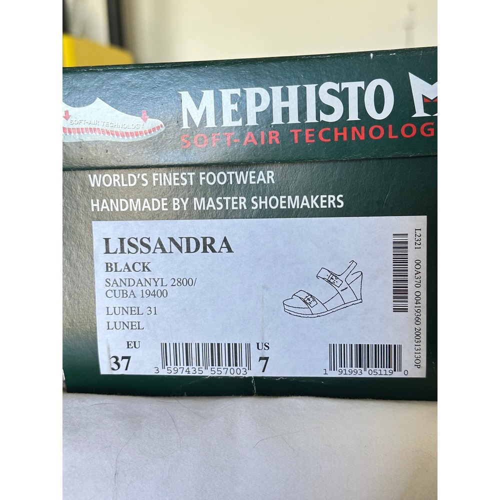 Mephisto Lissandra Black Condor Leather Wedge Sandals EU Size 37 US 7 - Picture 9 of 14